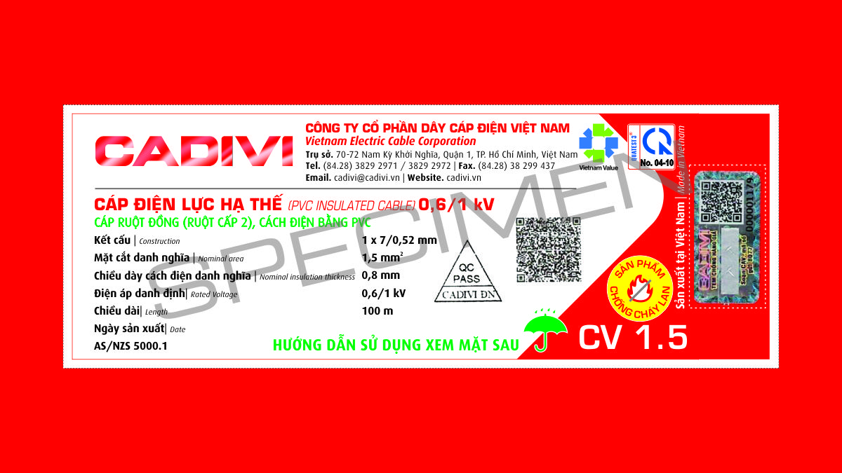 Công ty CADIVI thông báo về việc điều chỉnh thiết kế trên nhãn dây dân dụng