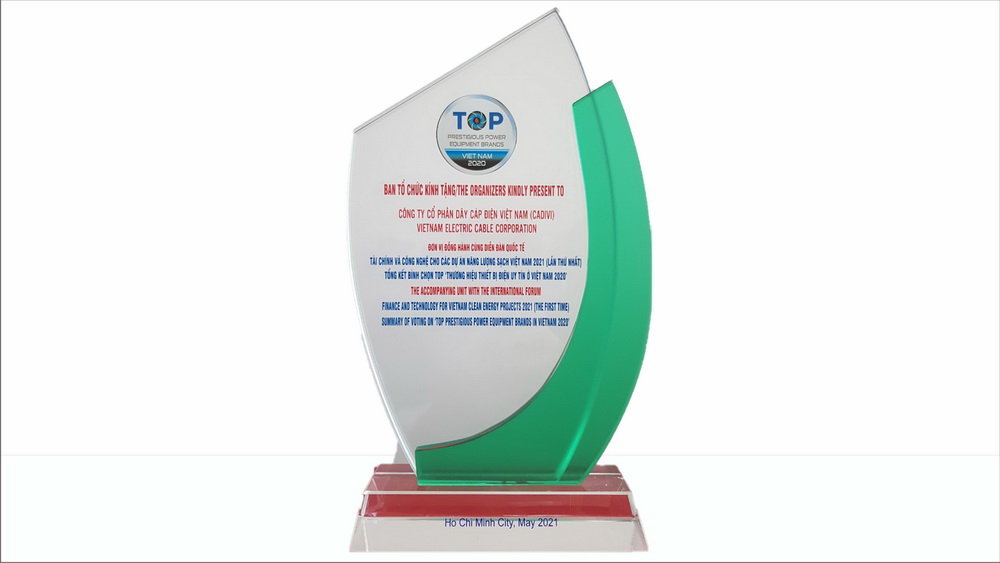 Cadivi đạt danh hiệu top thương hiệu thiết bị điện uy tín Việt Nam năm 2020